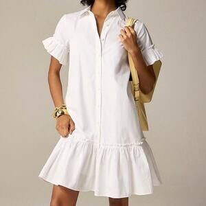 j. crew amelia mini collared shirtdress white cotton poplin by923 women xsmall